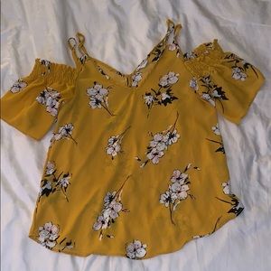 Yellow flowered off the shoulder blouse